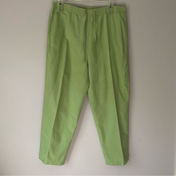 Vintage 100% Silk Trousers L Green Draw String Pull On Pants - Picture 1 of 8